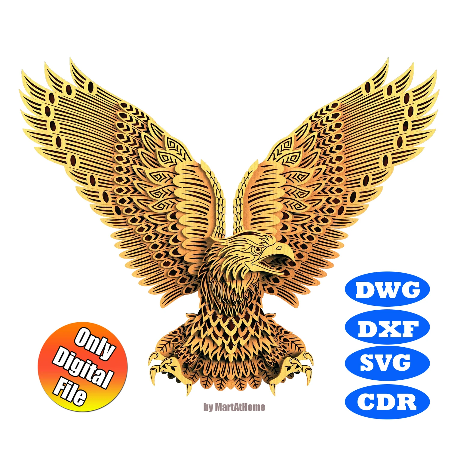 3D Multilayer Eagle Model Home Decor Wall Art DWG DXF SVG Cdr File for Laser Cutter and Cricut Maker cutting saw machine