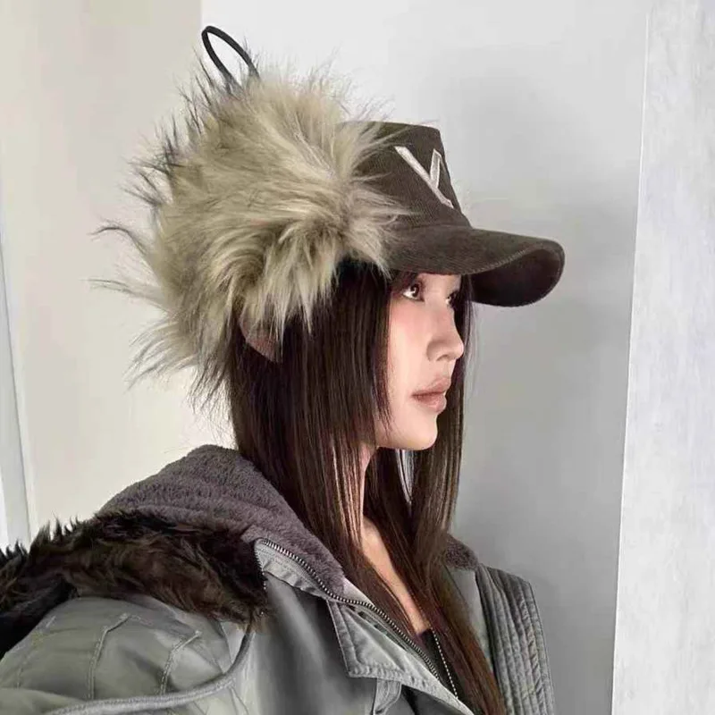 Baseball Cap Feather Retro Corduroy Embroidered Streetwear Daily Outdoor Sunscreen Hat for Women