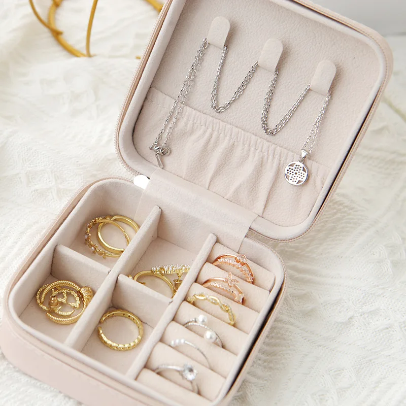 1개 단층 보관함 여성 여행용 가죽 보석함 클래식 블랙 순백 패션 핑크 보관함 보석함