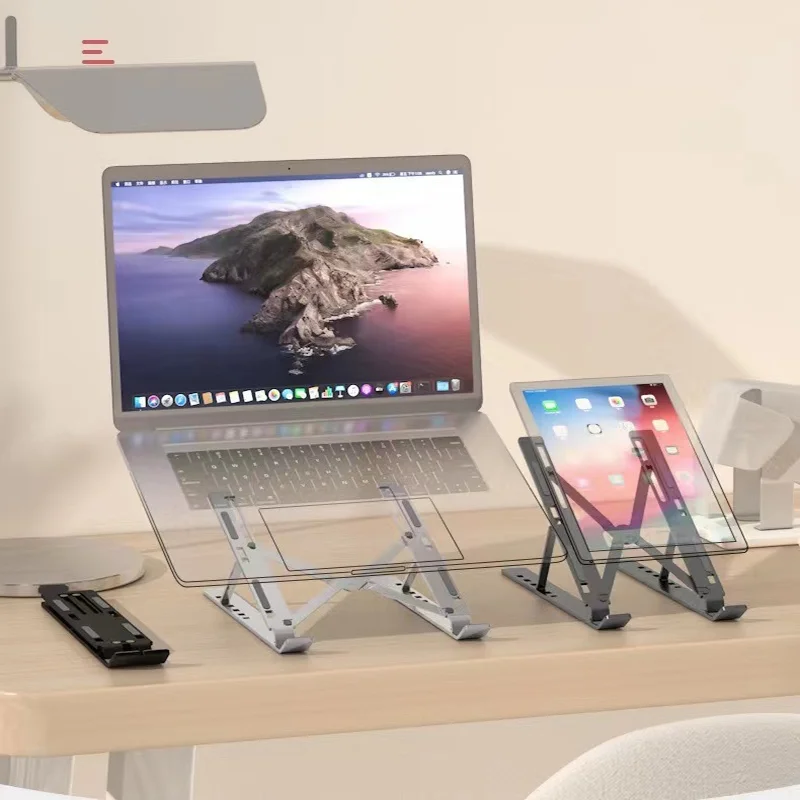 Sleek Adjustable Aluminum Portable Laptop Stand with Foldable Design and Non-Slip Cooling Support