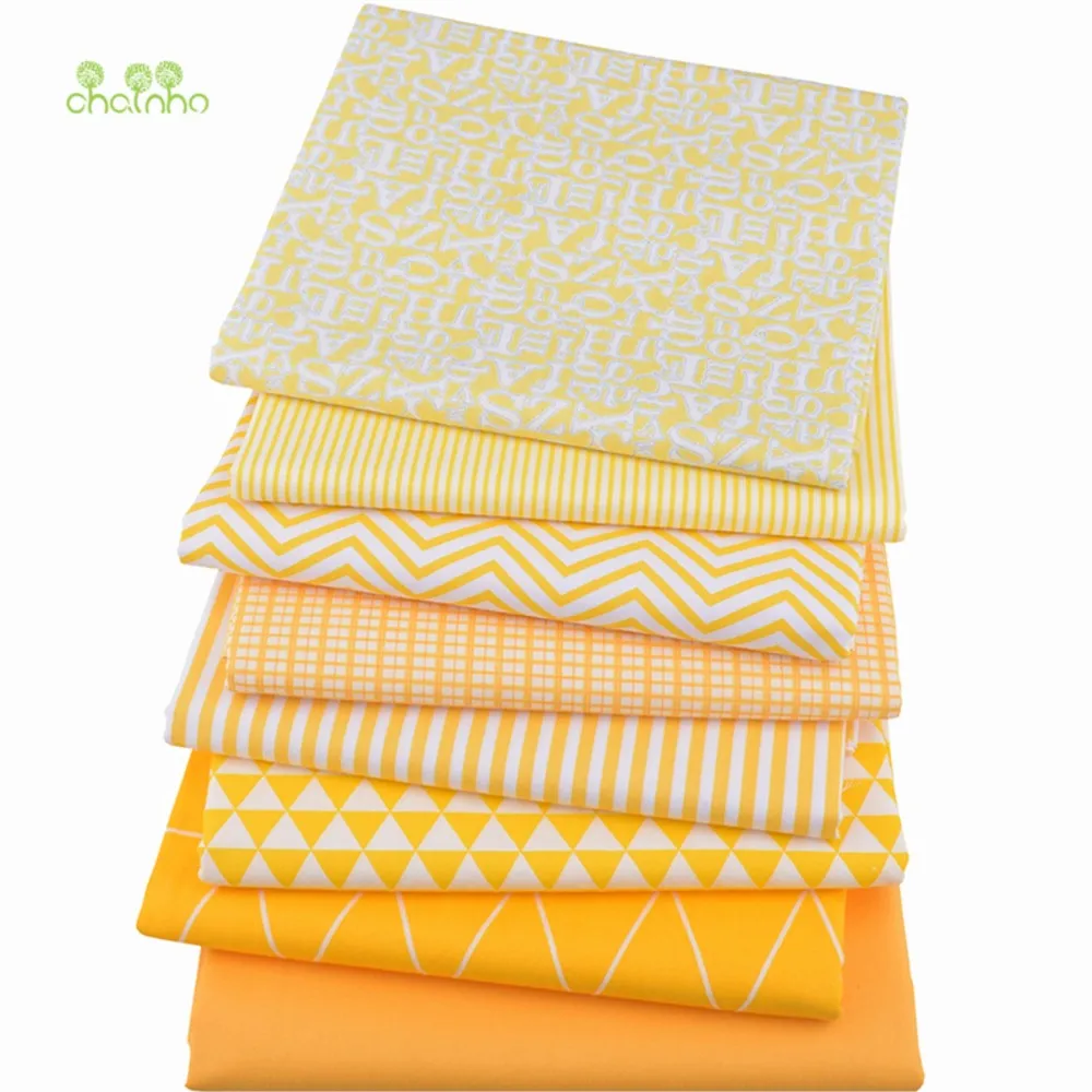 Chainho,Printed Twill Weave Cotton Fabric,Patchwork Cloth,DIY Sewing Quilting Material,Yellow Geometric Patterns,40x50cm,281-290
