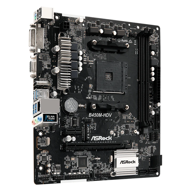 Asrock-B450M-HDVマザーボード,am4ソケット,vga,hdmi,dvi,usb