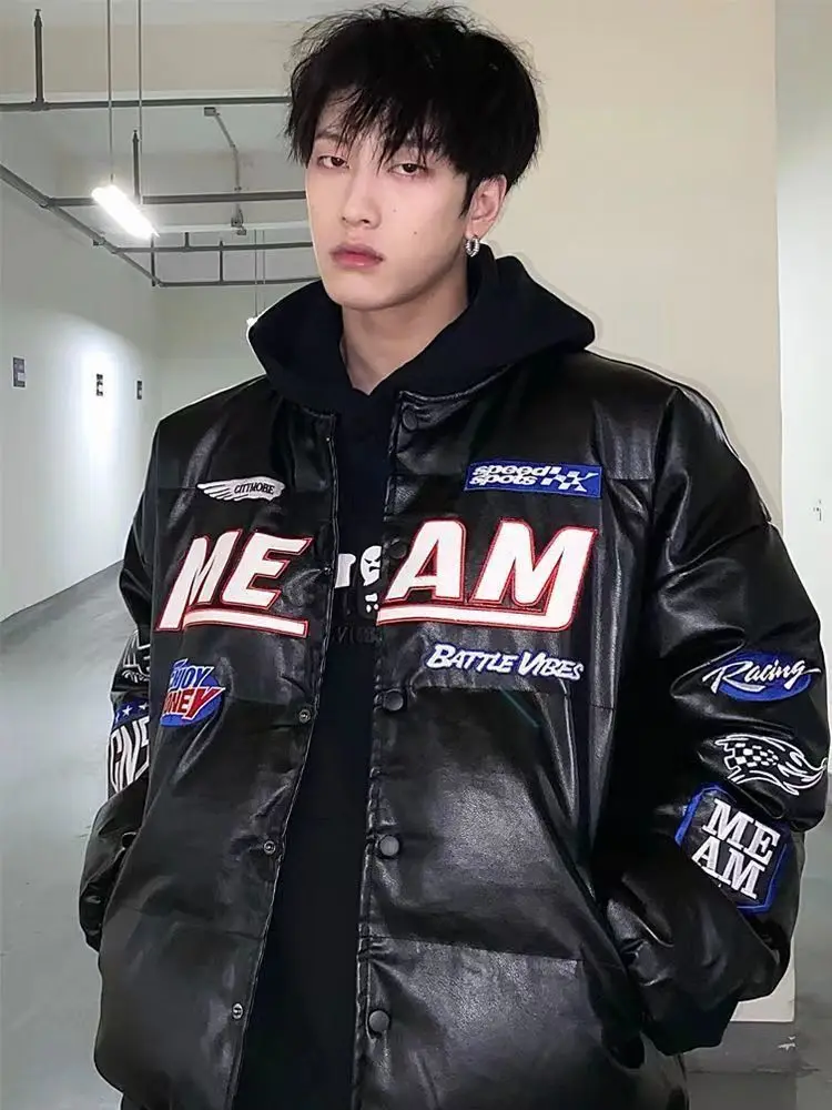 American Hiphop Niche Leather Cotton Jacket For Men And Women In Autumn And Winter Instagram Brand Loose Design Plush Coat