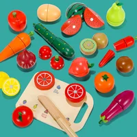 Children's Fruit Vegetables Cutting Toys Role Play Simulation Kitchen Pretend Toy Wooden Magnetic Cutting Fruit Set Games Gifts 2