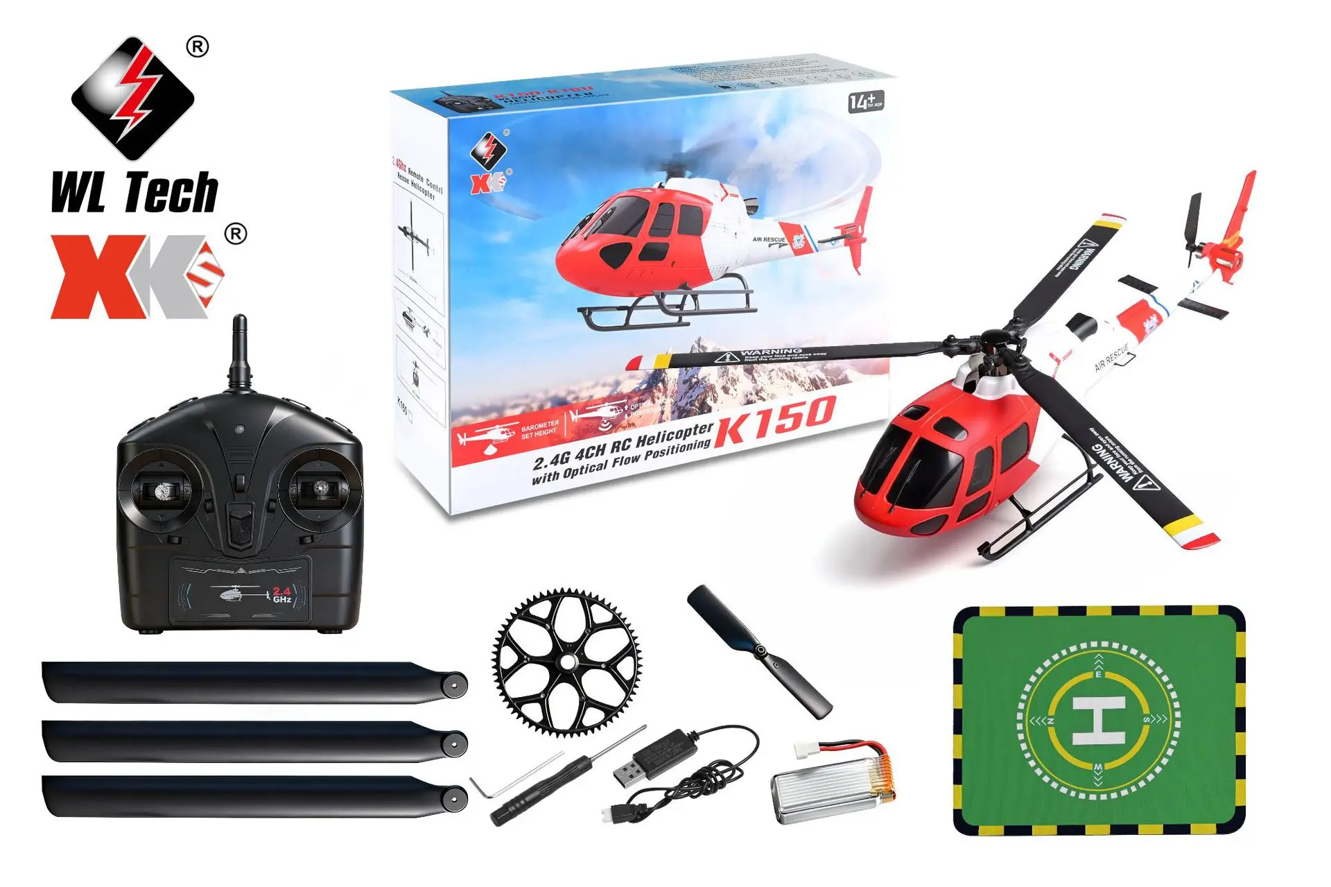 WL Tech XK K150 RC Helicopter AS350 Squirrel 4CH 3 Blades