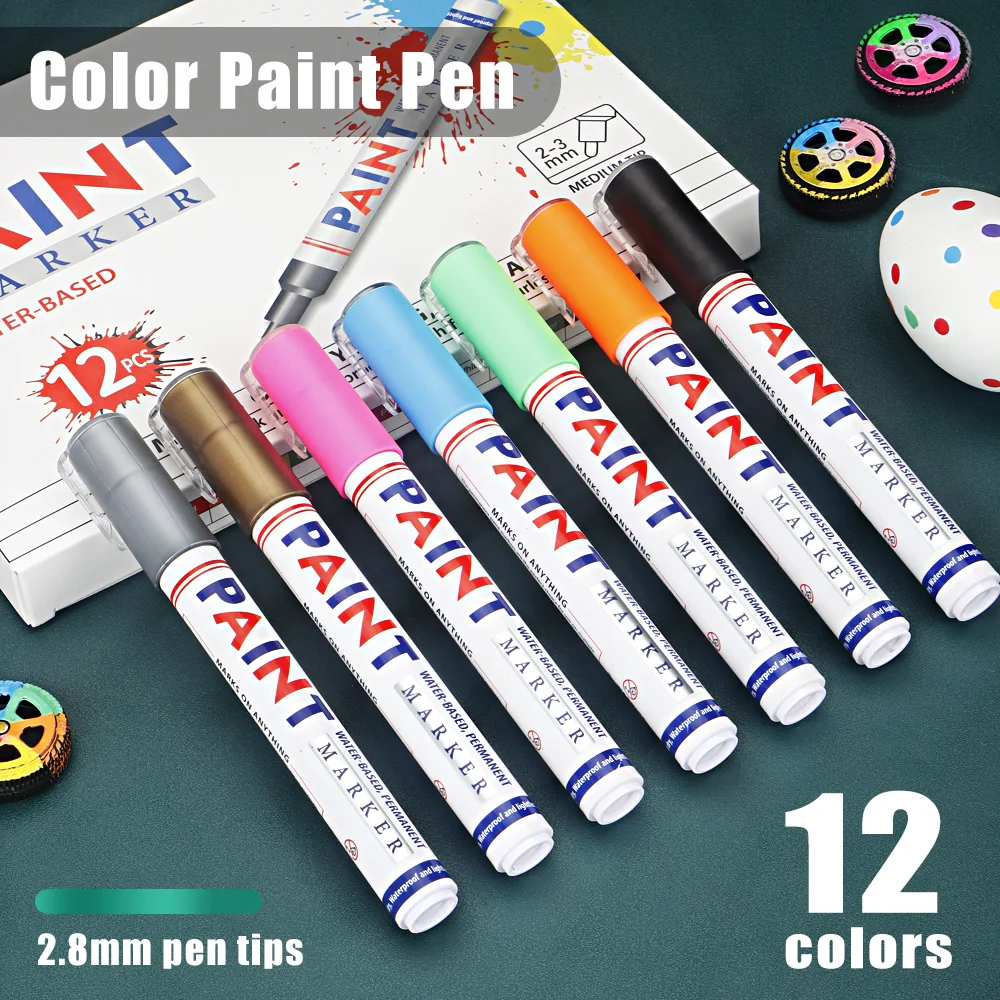 Vibrant Waterproof Permanent Paint Marker Pen - 12 Color Set