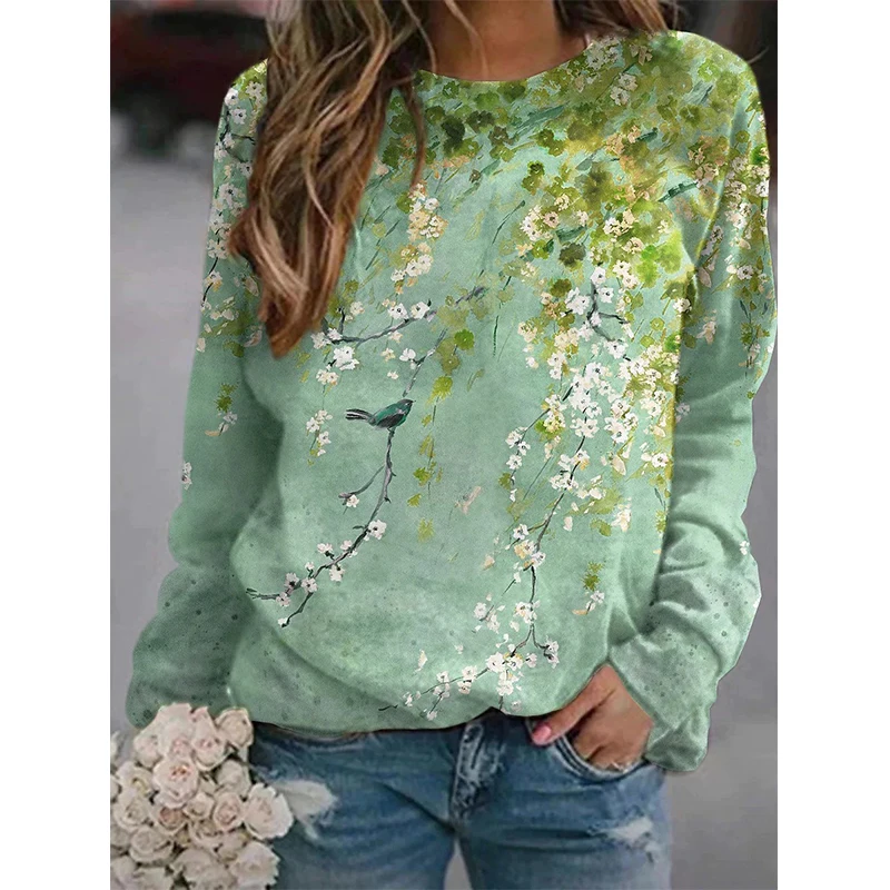 Autumn New Floral Sweatshirts Flower Bird 3D Print Hoodies Women Streetwear Long Sleeve Pullovers Tops Y2k Hoodie Woman Clothing