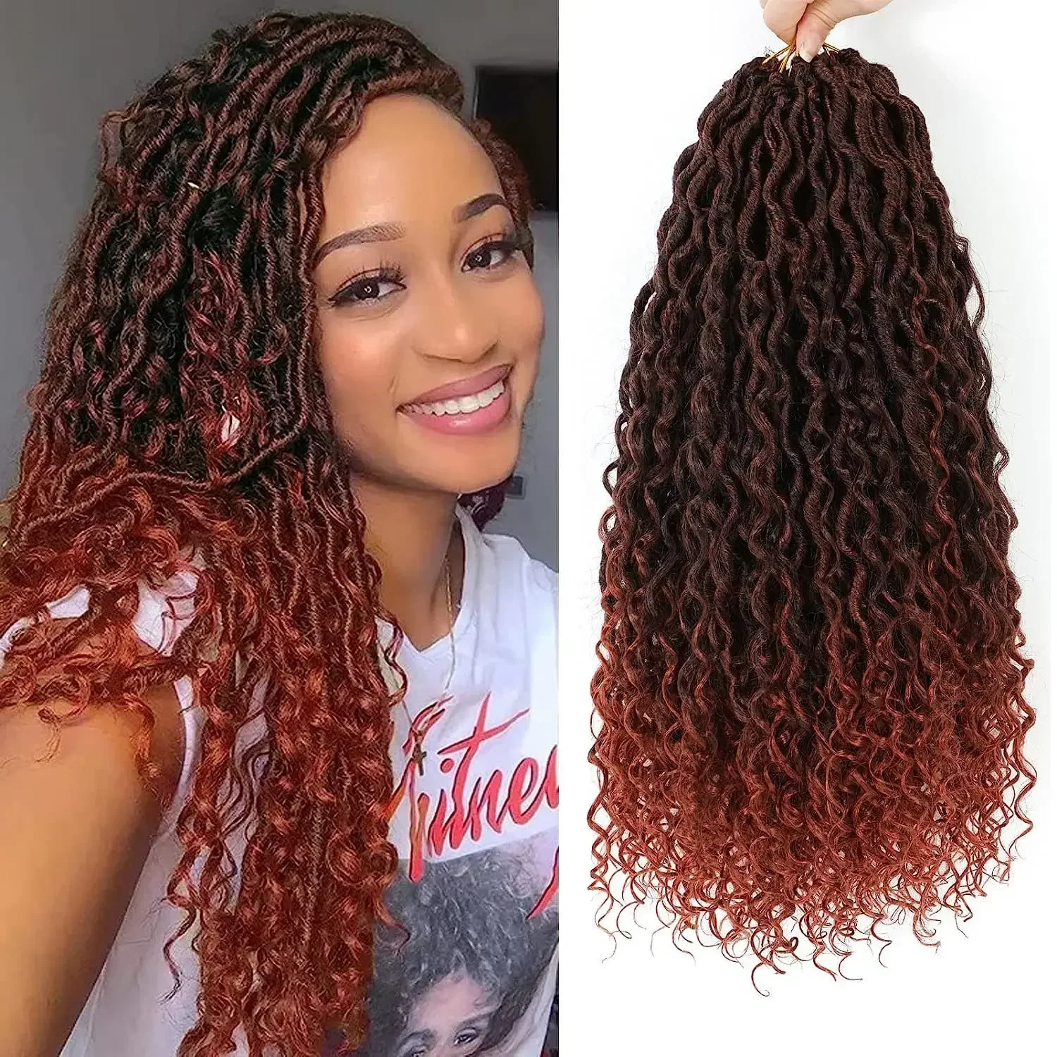 

6 Packs 18 " New Goddess Locs Crochet Hair with Curly Ends, Red River Faux Locs