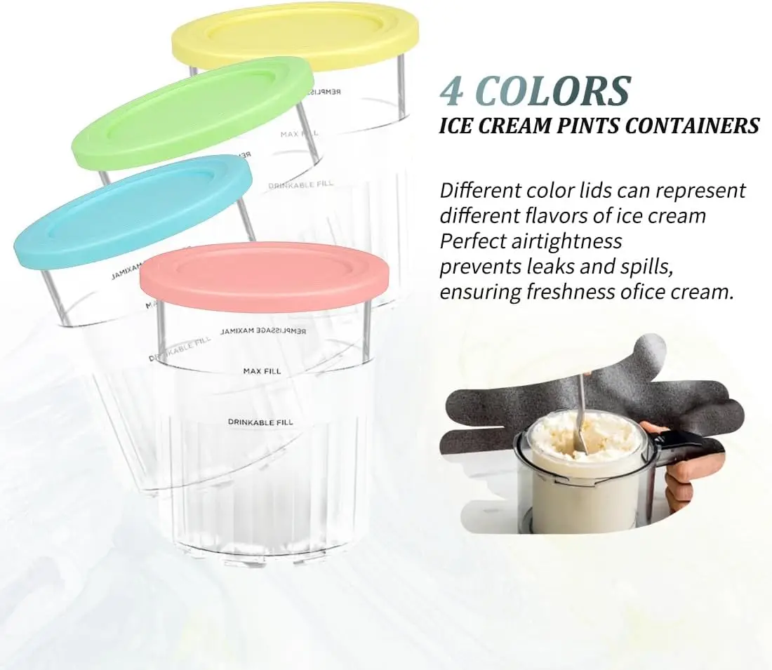 Pints 4 Pack 24oz For Ninja Creami Deluxe 11-in-1 XL Family Size NC500/NC501 Dishwasher Safe BPA-Free Leak Proof Assorted Colors ice cream container