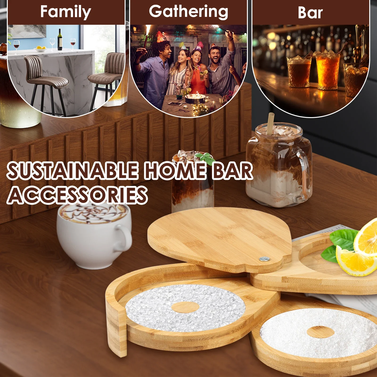 Bamboo 3-Tiers Margarita Salt Rimmer Foldable Portable Salt and Sugar Rimmer Spice Container Bartender Tools Bar Accessori