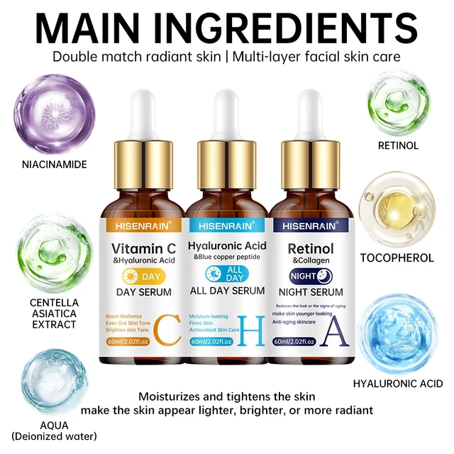 HISENRAIN Vitamin C, Retinol & Hyaluronic Serum Duo 2