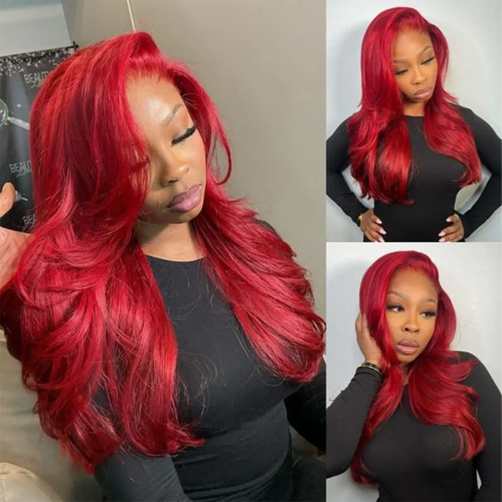 Red Color Brazilian Body Wave Bundles With Closure Remy Hair Weave Bunldes Hair Extension For Black Women 3 Bundles Human