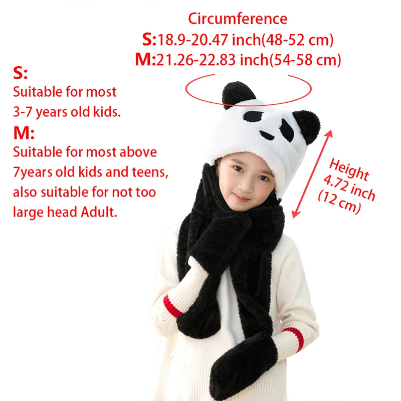 3 in 1 Winter Animal Hat Scarf Mitten Combo Panda Bear Cute Hood