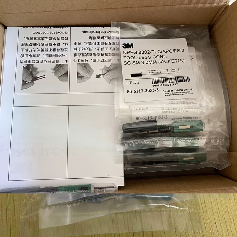 10/50/100pcs/box 3M SC APC 8802-TLC/3 Fiber Optic Fast Connector Singlemode 3M SC 3.0 FTTH Fiber Optic SC Quick Connector