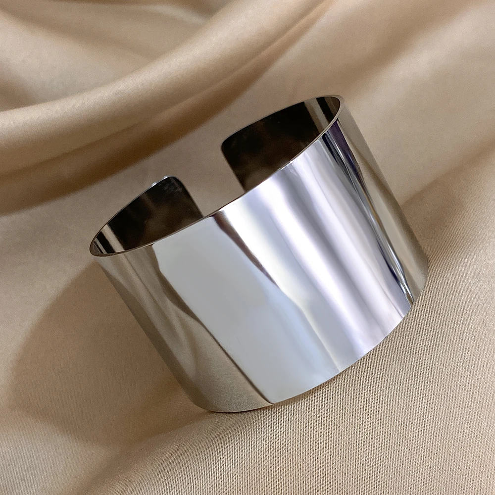 Chunky Oversized Statement Bracelet For Women Men Golden Glossy Wide Cuff Open Wrist Bangle Exaggerated Punk Goth Jewelry Gifts 5