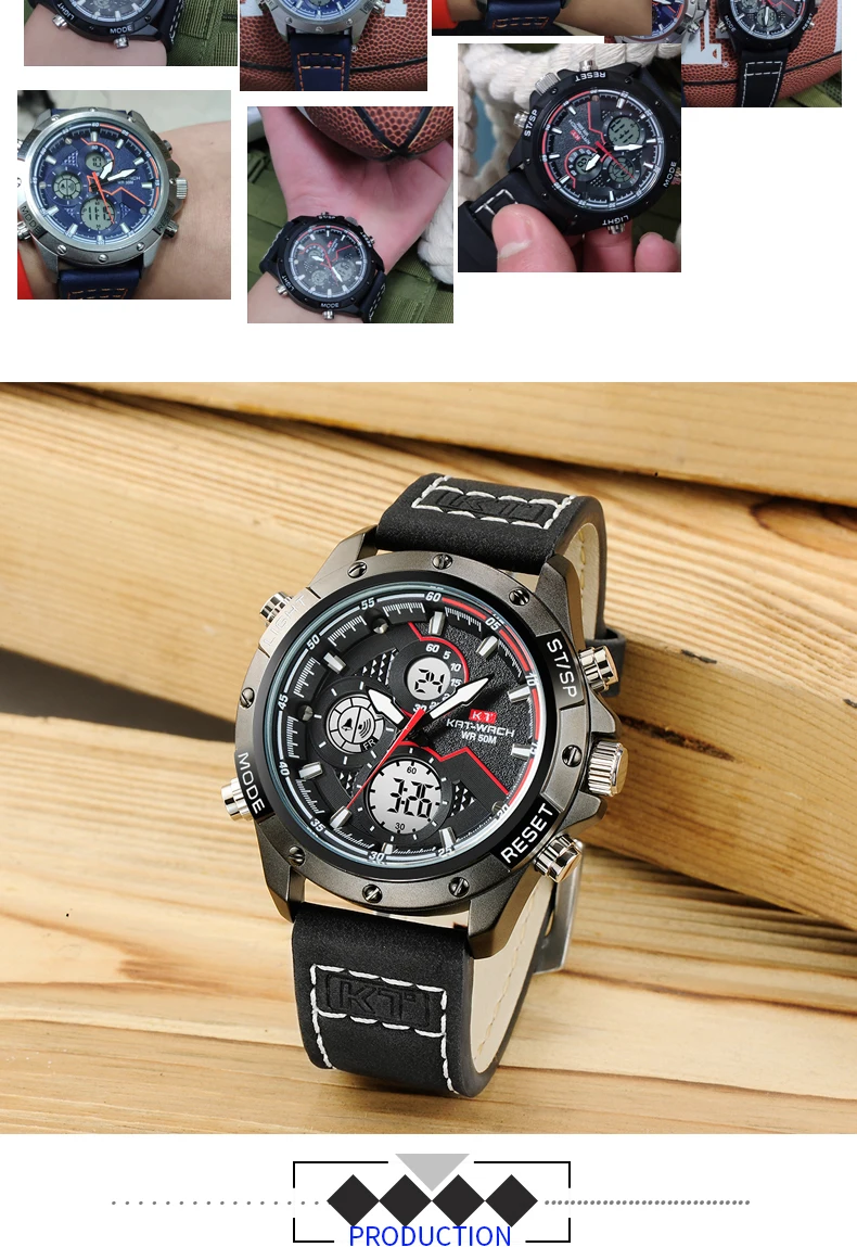 2022 KAT-WACH Fashion Chronograph Leather Sport Wristwatches Men Military Date Electronic Timing Men's Watches Relogio Masculino