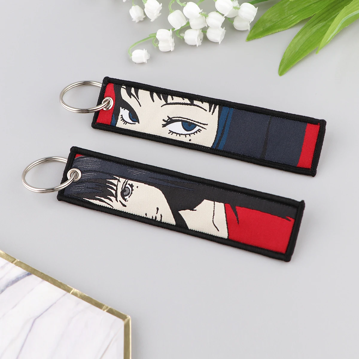 VOSSOT 3 stuks motor sleutelhangers - Geborduurd en krasbestendig - Geborduurd met De sleutel tot geluk, wit ECG-patroon en rood hartslagmotief - Gepersonaliseerde sleutelhanger voor motor of auto