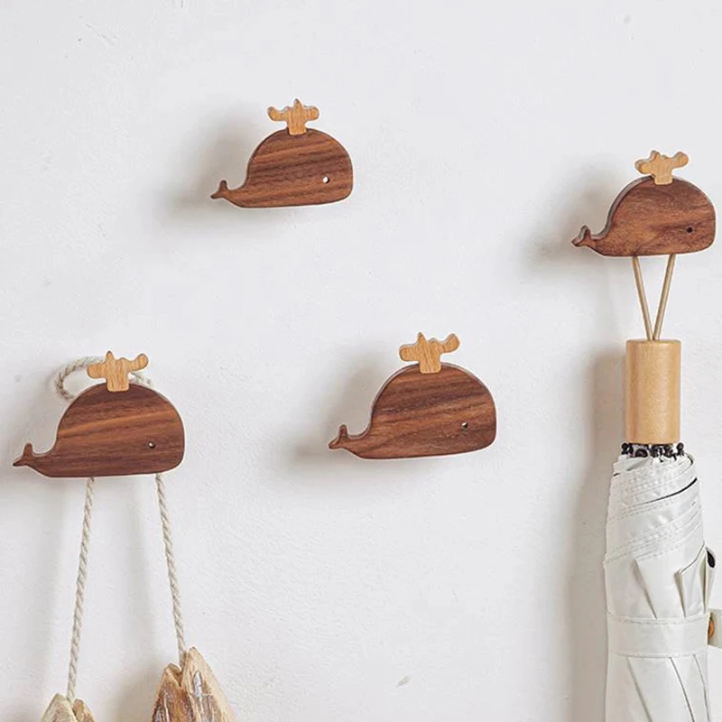 

Nordic Wooden Hook Cute Whale Solid Wood Children's Room Deco Hook Creative Clothes Hook Drawer Handle Home Kitchen Accessories
