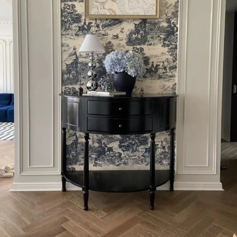 

Semi-circular sideboard cabinet against the wall, small apartment in lobby cabinet