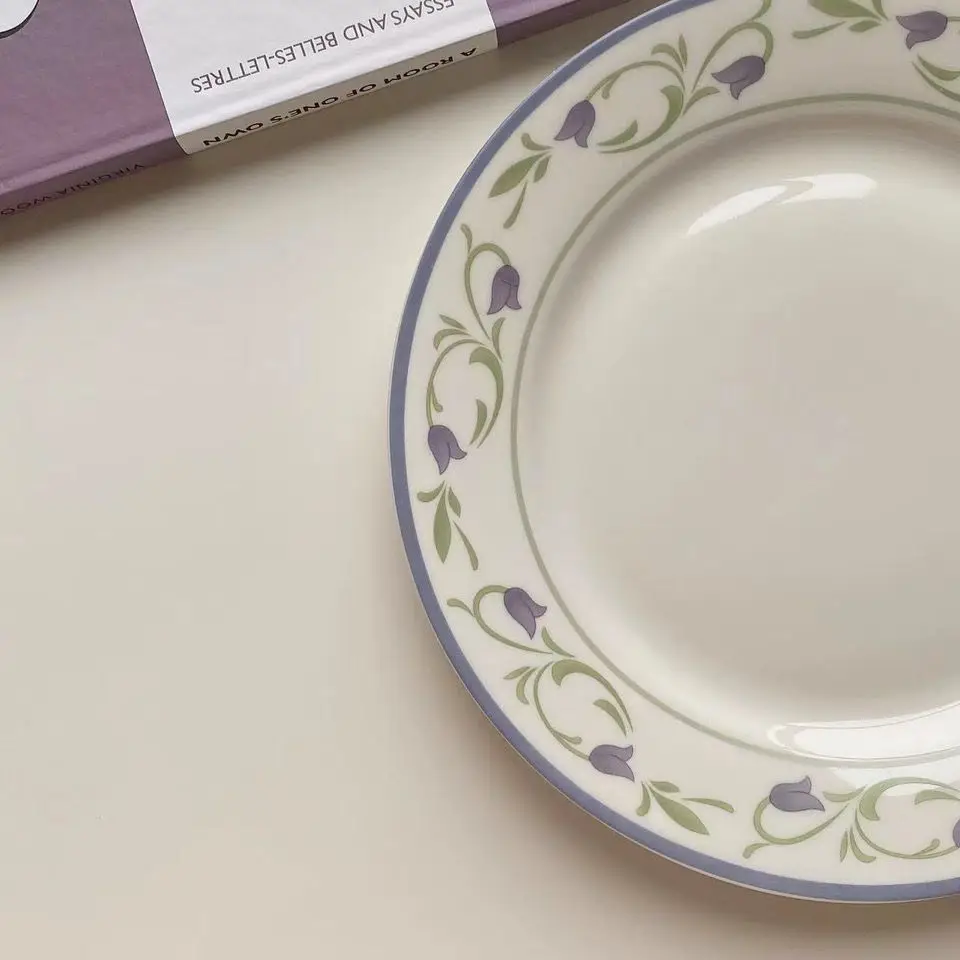 Ceramic Dining Plates Korea Retro Style Niche Deep Blue Lace Bellflower Ceramics Breakfast Dessert Plate Breakfast Plate 2