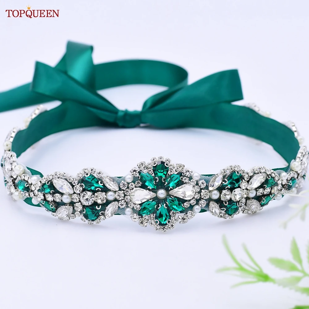 Bridal Waistband Bridal Dress Decoration TOPQUEEN Multiple Styles Green Belt With Diamonds Bridal Wedding Accessories Rhinestone Women Dresses Evening Girdles S30