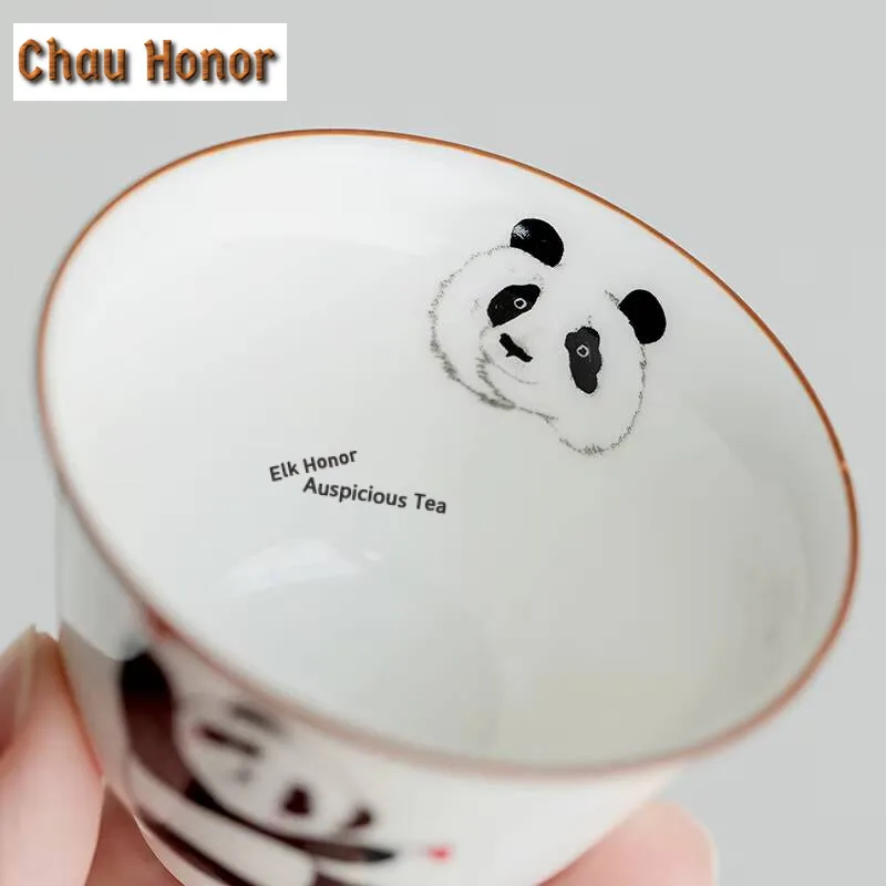 2pc/set Chinese Panda Art Tea Cup White Porcelain Cute Ceramic Teacups Household Kung Fu Tea  Tea-tasting Single Master Cup 50ml