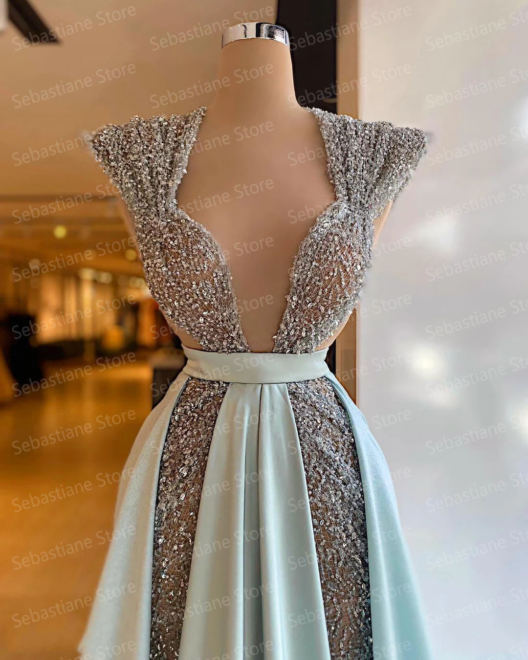 Prom Dresses Glitter Luxury Elegant Evening Dresses Deep V-Neck Sequins Shiny Women Formal Long Prom Party Robes Gowns Plus Size Custom Made royal blue prom dresses