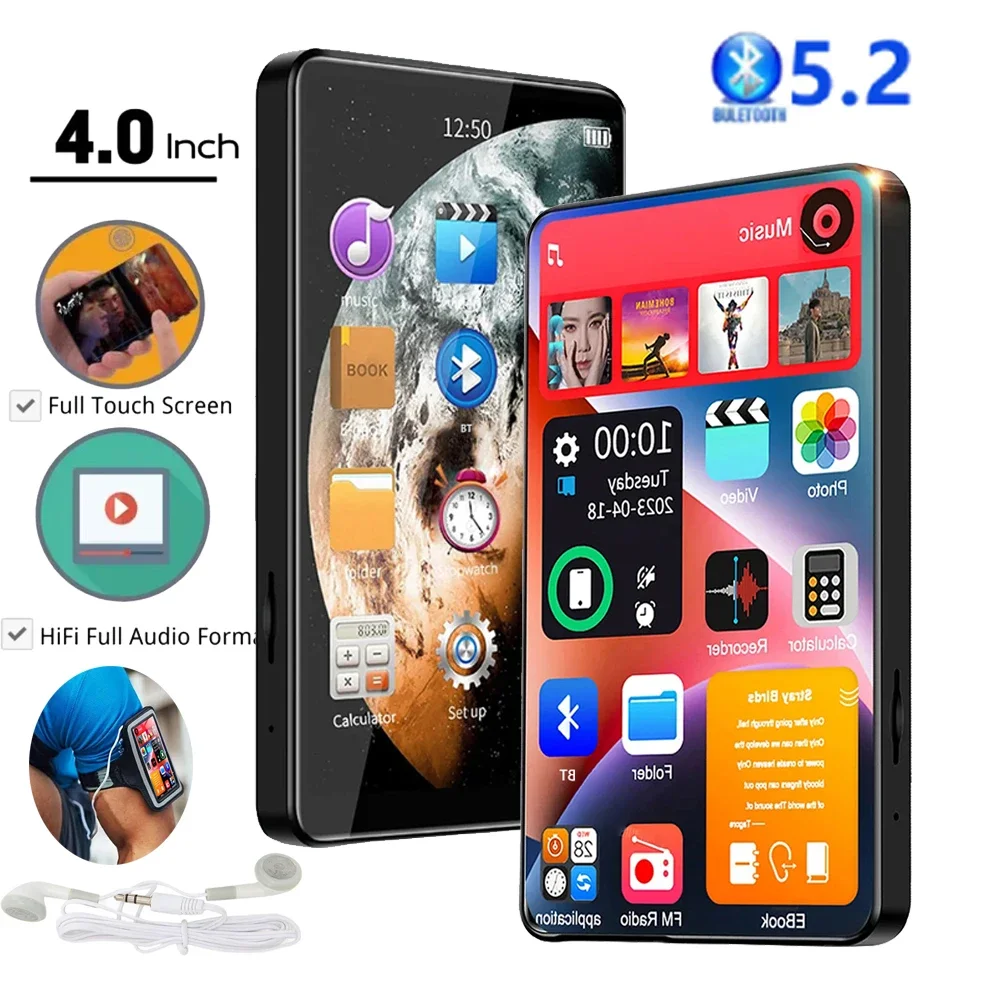 X20-New UI Bluetooth 5.2 MP3 MP4 Player Touch Full Screen Built-in16GB Audio Music Player FM/ recorder/ Video Media player