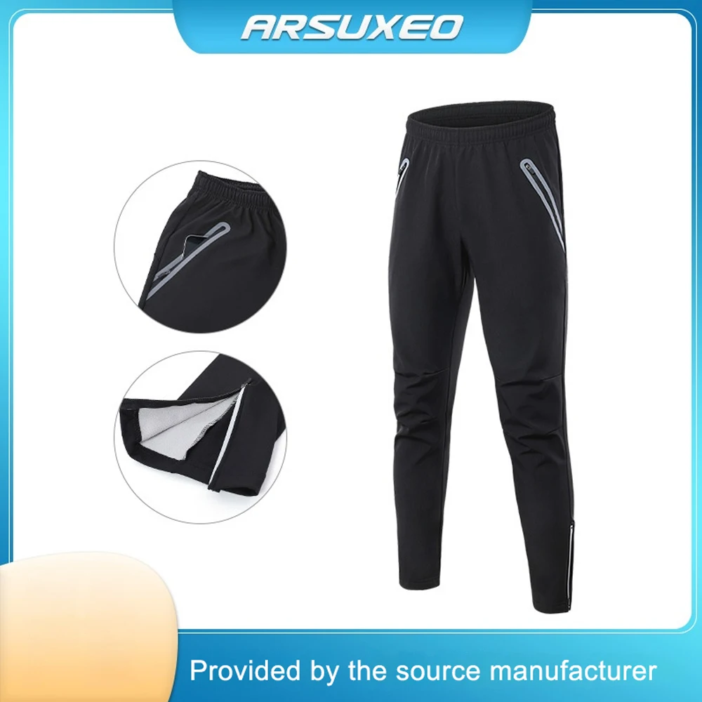 Windproof Thermal Cycling Pants Men Winter Fleece-Lined Waterproof Bike Trousers MTB Bicycle Riding Gear Cold Weather