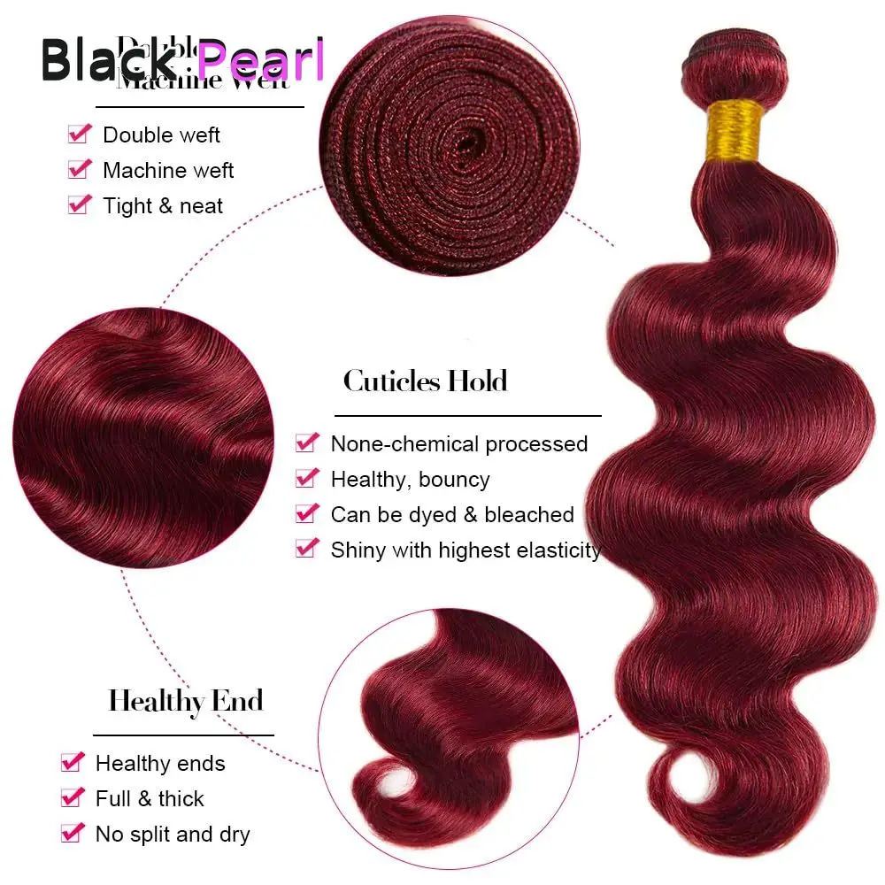 Burgundy 99j Body Wave Bundles Brazilian Red Color Human Hair Bundles 1/3/4 Pcs Hair Extensions Body Weave Colored Bundle 3