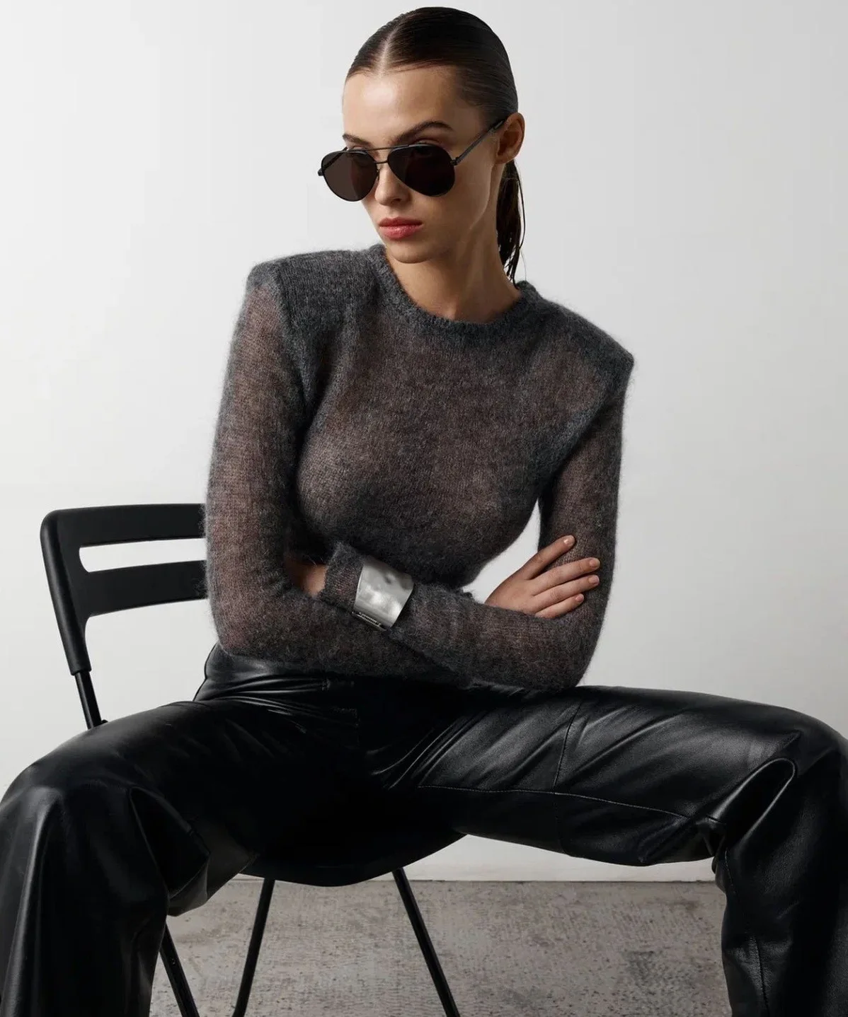 2024 Autumn Winter Female Sweater Perspective Knitwear Pullover For Women Elegant Soft O Neck Long Sleeve High Street Outwear 4