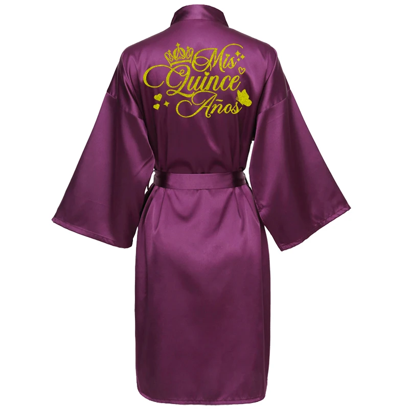 Mis15 Años Robe 15 Years Girl Birthday Party Robes Quinceanera Robe Mis XV Bathrobe Silkly Nightgown