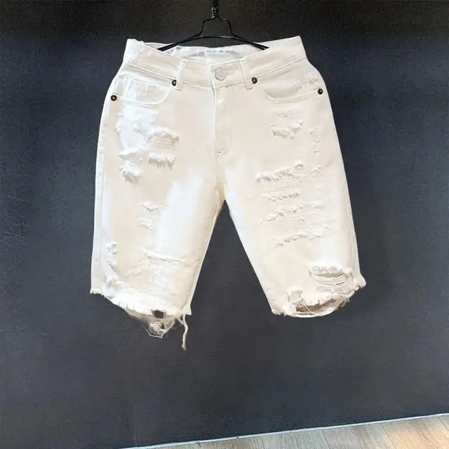 New White Jeans Men All-match Fashion Ripped Hole Slim Stretch Harem Pants Comfortable Male Streetwear Denim Trousers 5