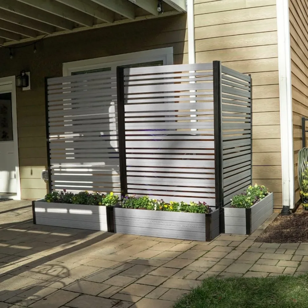 

Garden Fence Ash Outdoor Garden Border Vinyl Outdoor Freestanding Privacy Fence Screen Panel & Planter Kit (1 Screen) Flower Bed