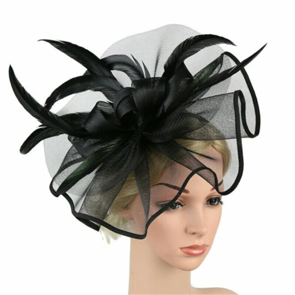 Új Akaszkodik Toll virágos haja Kalap Párta számára Nők Választékos esküvői templom Vendég Fejdísz fascinator Estély headwear kiegészítők