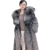 Women Winter Coat Real Fox Fur Coat X-long Luxury Clothes Hooded Natural Fluffy Fur Jacket Ladies Fashion Streetwear Hot 3