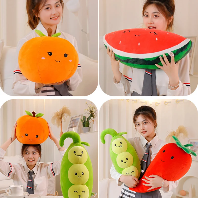 ZU Super Soft Plush Pillow Cute Fruits Kiwi Apple Orange and Vegetables Pea Chili Stuffed Toys Sofa Home Decor Cushion for Girl 2
