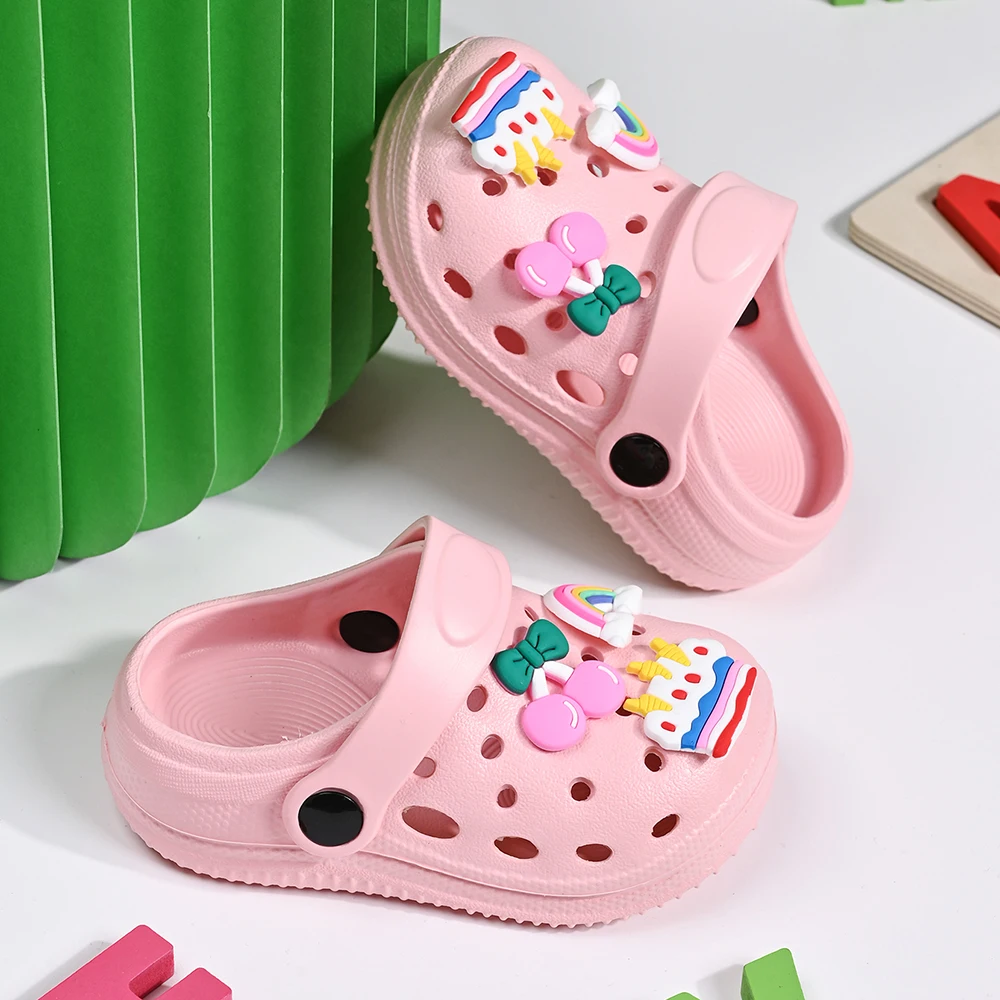 New Summer Children's Slippers Rainbow Cherry Cake Casual Sandals - Breathable Non-Slip for Boys Girls - Home & Beach Wear