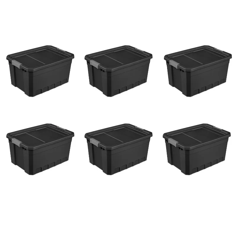 

Sterilite 19 Gallon Stacker Tote Plastic, Black, Set of 6