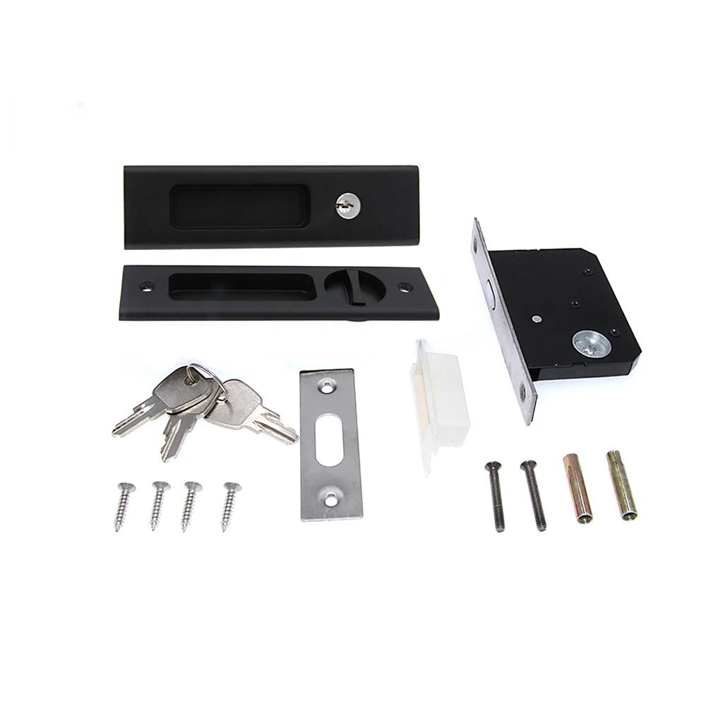 New Sliding Door Lock Bedroom Double-sided Spring Embedded Folding Door Hook Clasps Invisible Key Lock Furniture Hardware