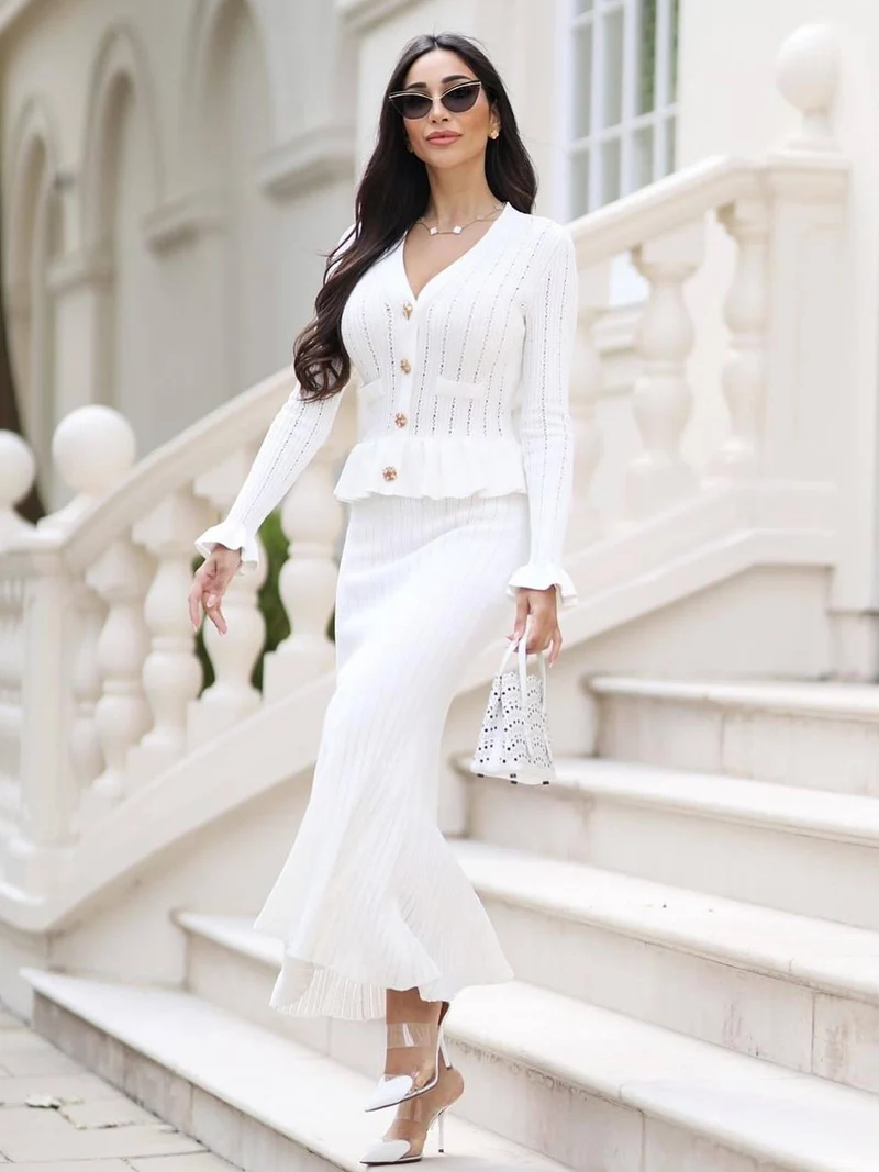 DGLUKE Elegant Knitted Two Piece Set For Women 2025 New In Matching Sets Top And Long Skirt Sets Holiday Festival Outfits 4