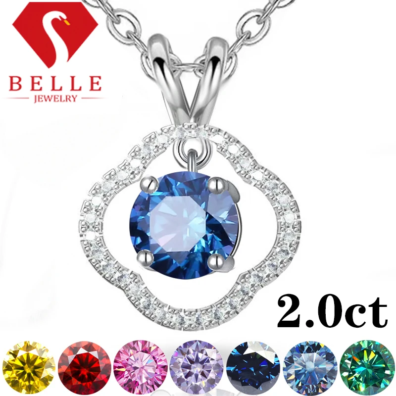 

1~2ct Round D Color Moissanite Flower Pendant 925 Sterling Silver 18k White Gold Plated For Woman Necklace Fine Jewelry Gift