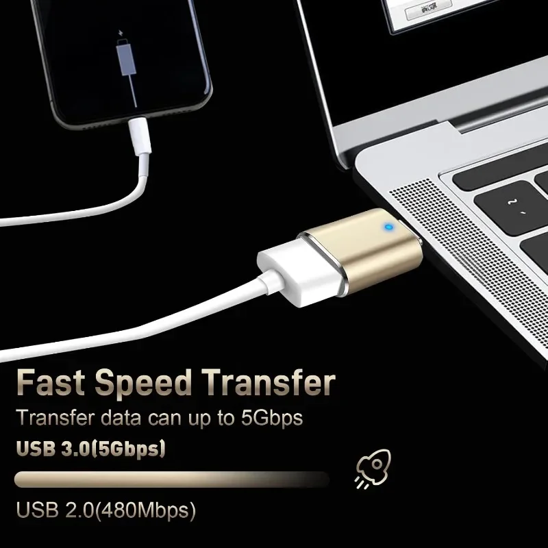 1pc LED USB 3.0 To Type C Adapter OTG To USB C Female Connector for Phone