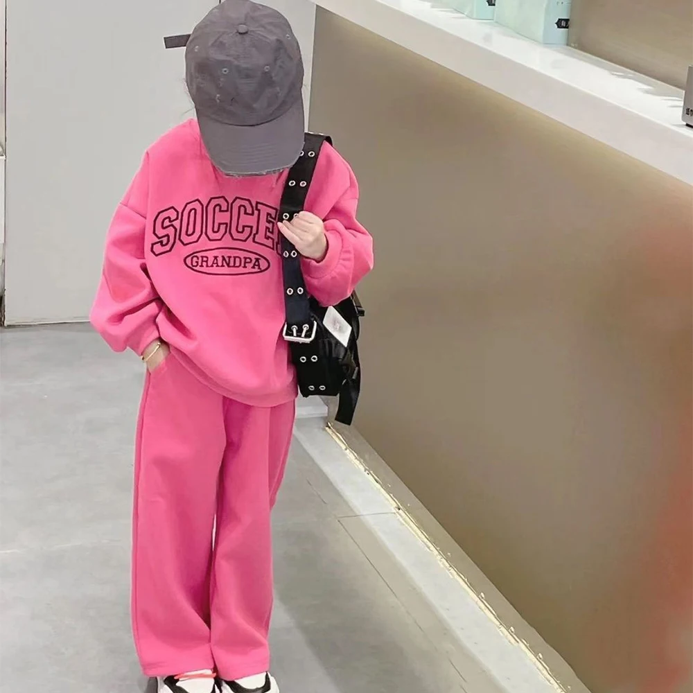

Menoea Children's Set New Autumn Long Sleeve Sports Set Letter Printed Round Neck Top+Pants Two Piece Girls' Fashion Set