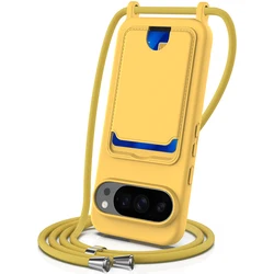 Card Slot Case with Adjustable Lanyard - TPU Silicone Skin Touch Anti - Fall Cover - Google Pixel10Pro XL (Yellow)