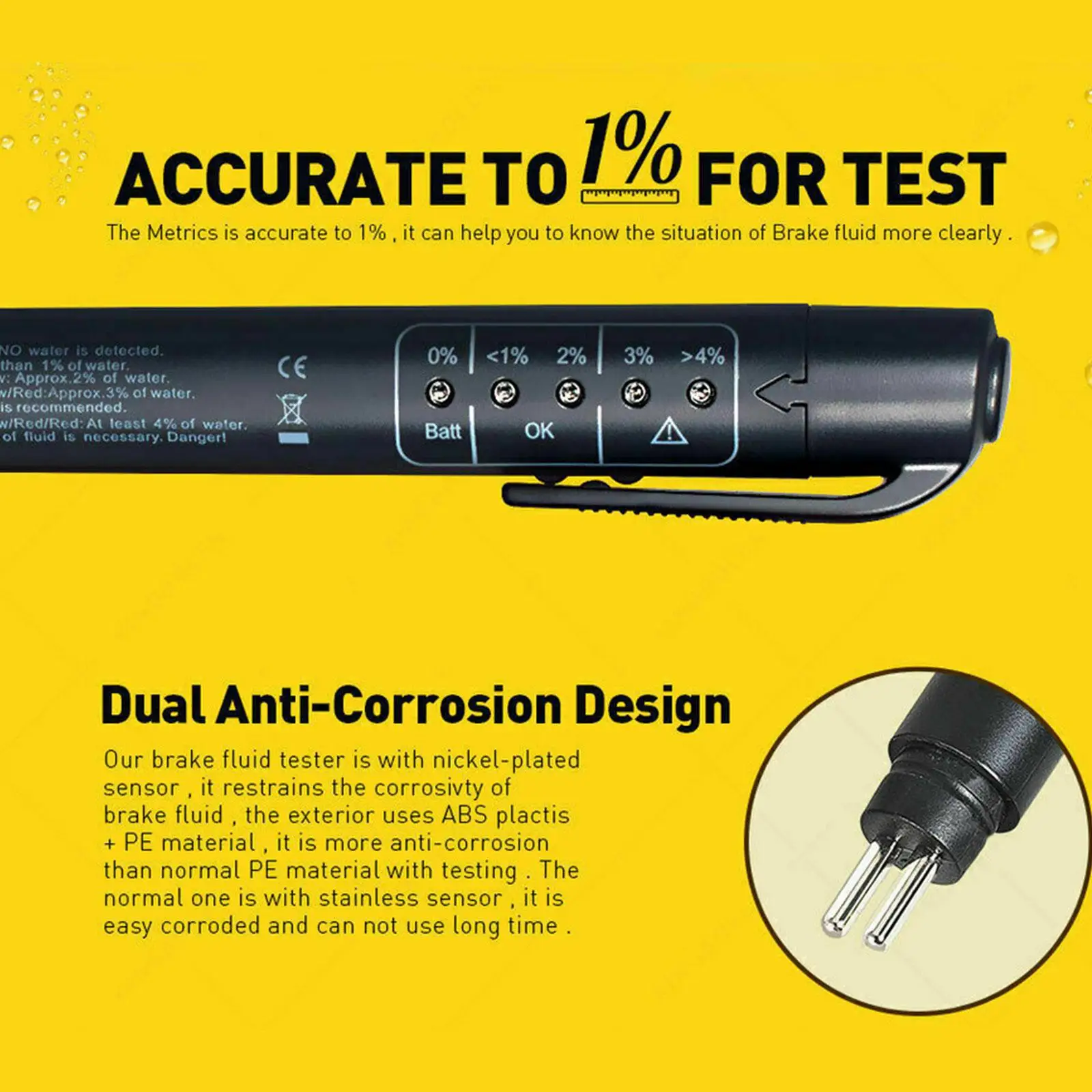 Plastic Brake Fluid Tester Tool with 5 LED Display for Car Maintenance