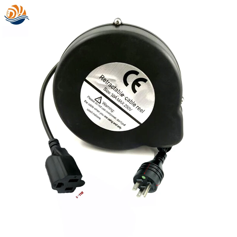 China Supply High Quality Female to Male Plug Retractable AWG18 Power  Extension Cable Reel DYH-1606