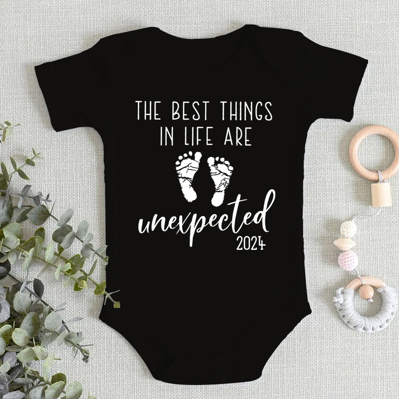 The Best Things In Life Are Unexpected Letter Print Romper Newborn Short Sleeves Infant Boys Girls Bodysuit Pregnancy Gift