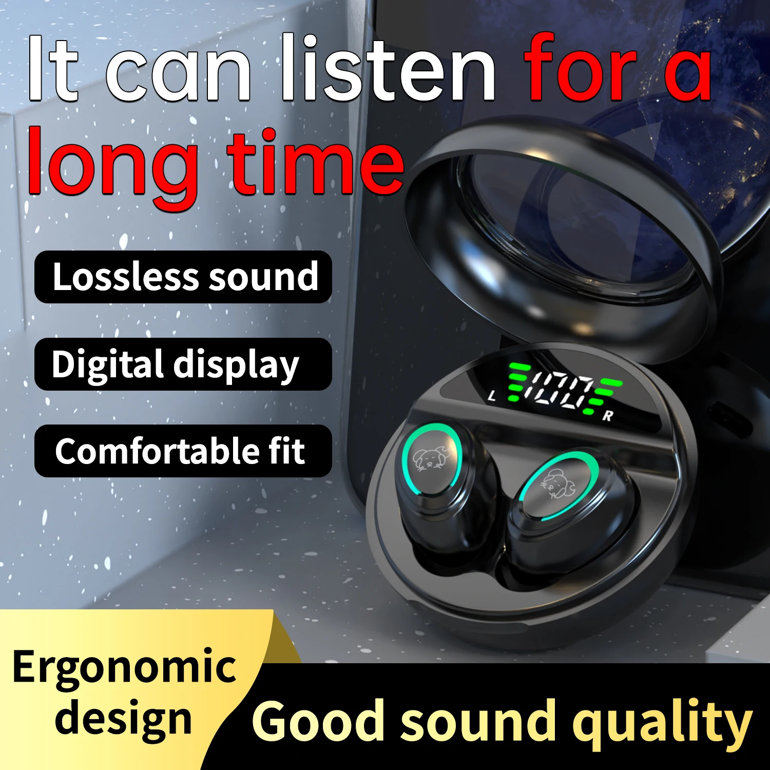 Bluetooth Headphones Wireless Earbuds 48hrs Talktime Digital Display Sports Ear Buds IPX5 Waterproof Earphones for Phone Laptop