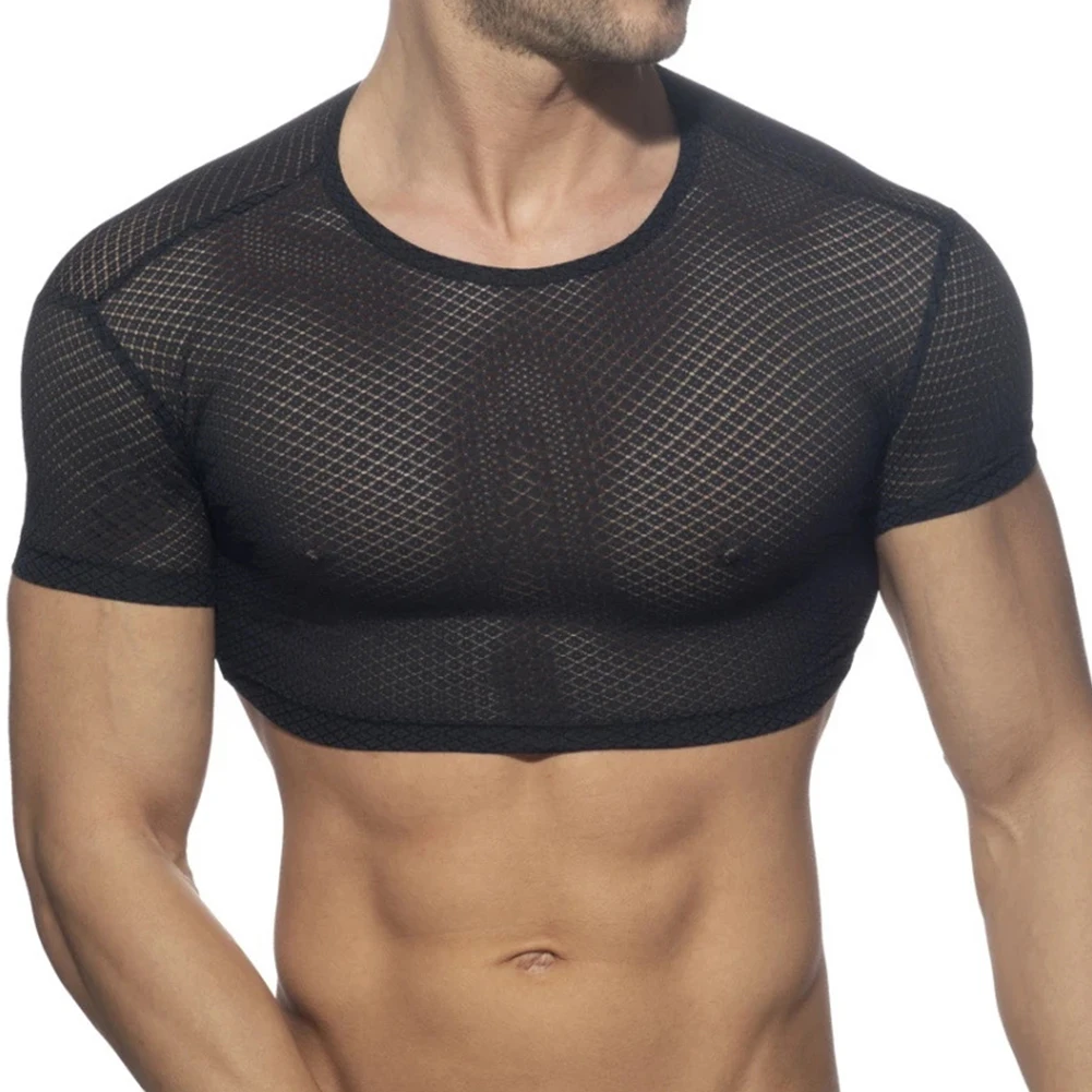 

T-Shirt Mens Tops Breathable Summer Casual Tank Causal Classic Fishnet M-2XL Nylon Regular See-through Fashion